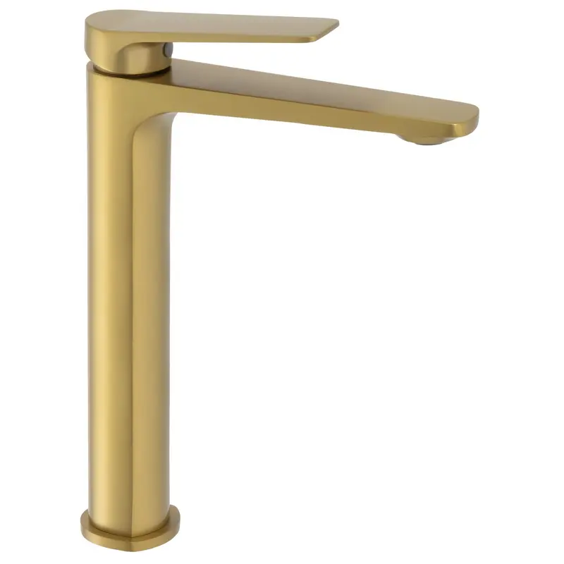 Grifo de lavabo alto monomando para pica o sobre encimera en oro mate Valdivia de Valaz