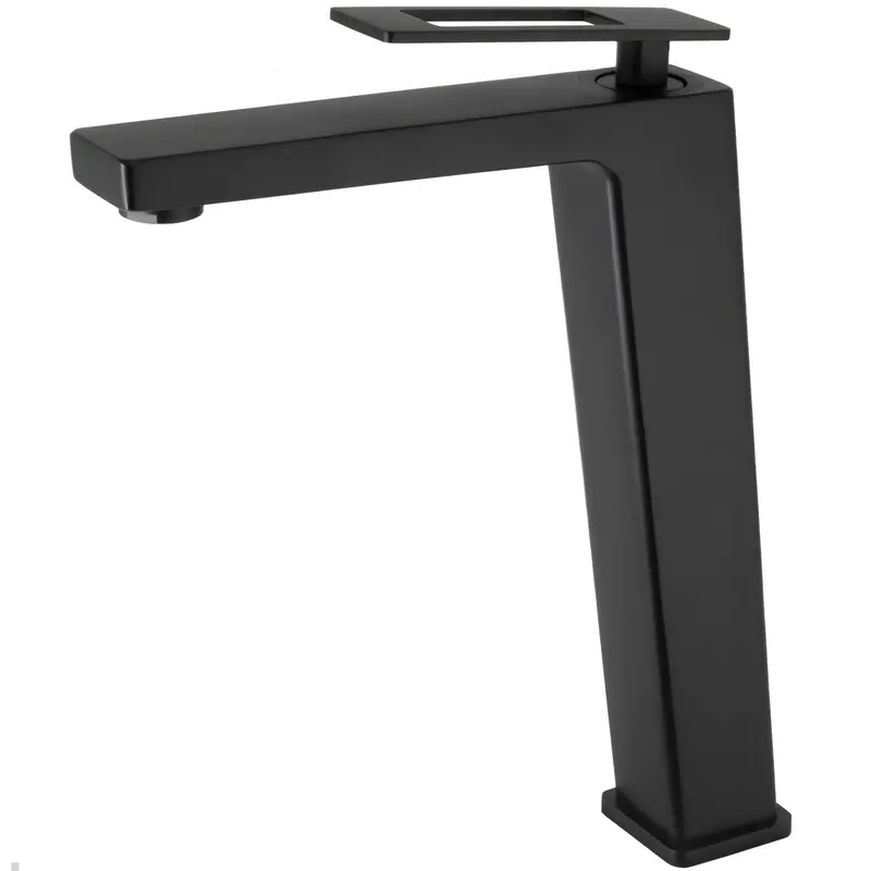 Grifo de lavabo alto para pica monomando cuadrado con maneta hueca en negro mate Cabrera de Valaz