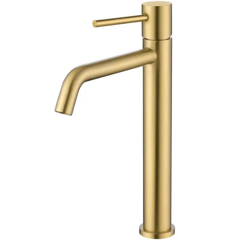 Grifo de lavabo alto para pica monomando redondo en oro mate Ebro de Valaz