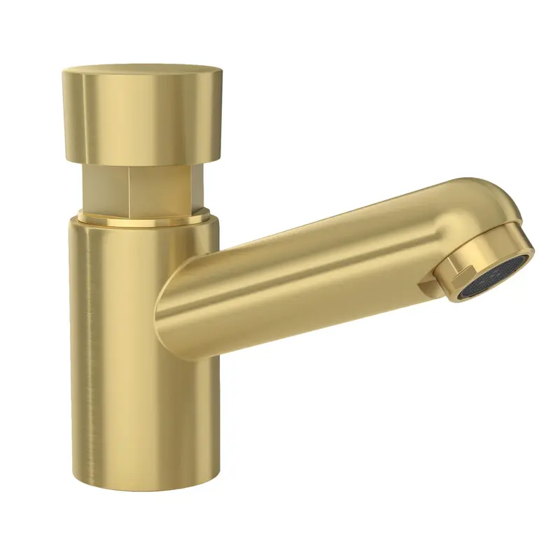 Grifo de lavabo bajo con pulsador temporizador en oro mate con protección PVD Navia de Valaz