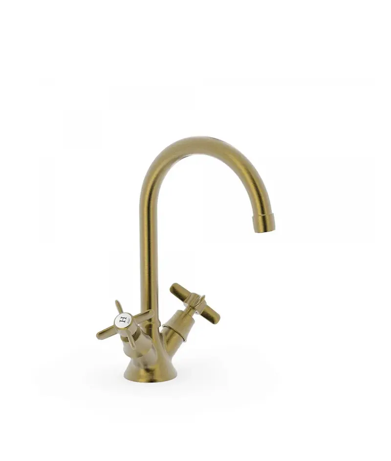 Grifo de lavabo clásico de latón con acabado viejo mate bimando y aireador CLASIC TRES