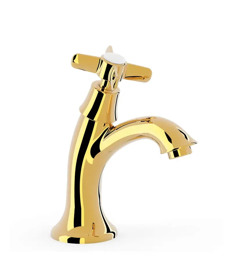 Grifo de lavabo clásico vertical monomando con acabado dorado CLASIC TRES
