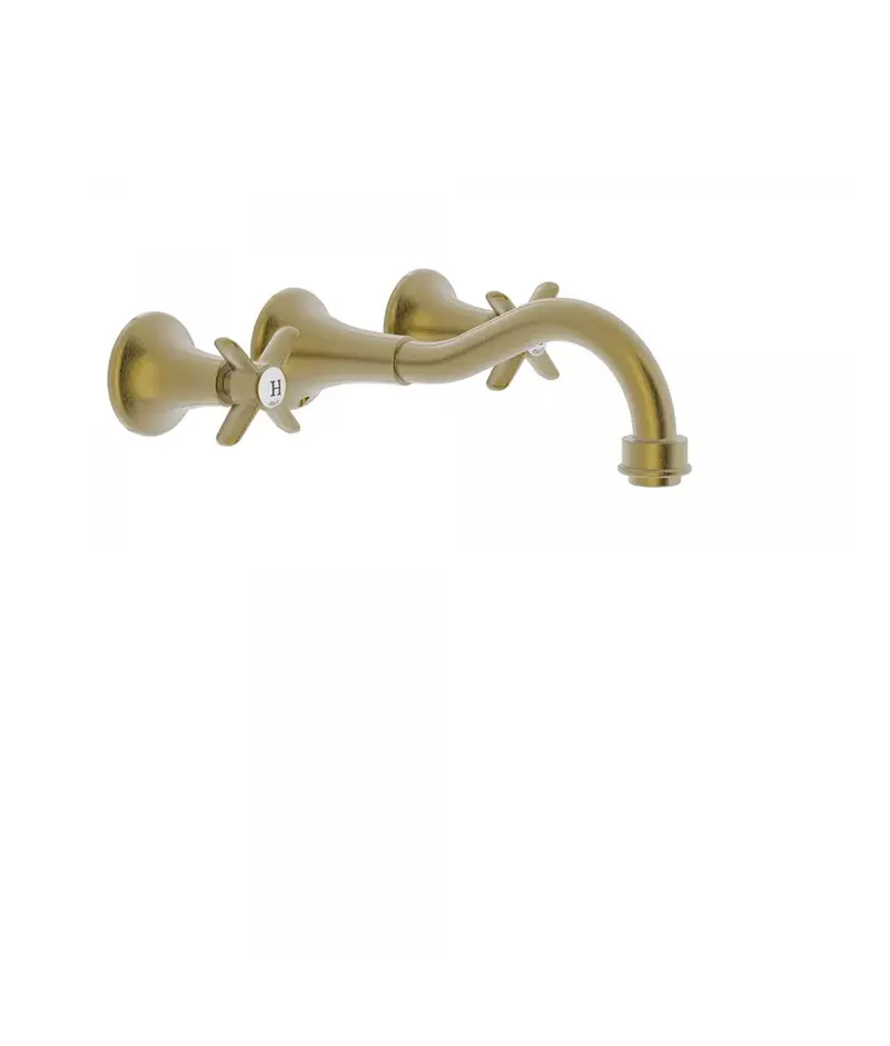Grifo de lavabo de pared con regulador de temperatura bimando acabado latón viejo mate CLASIC TRES