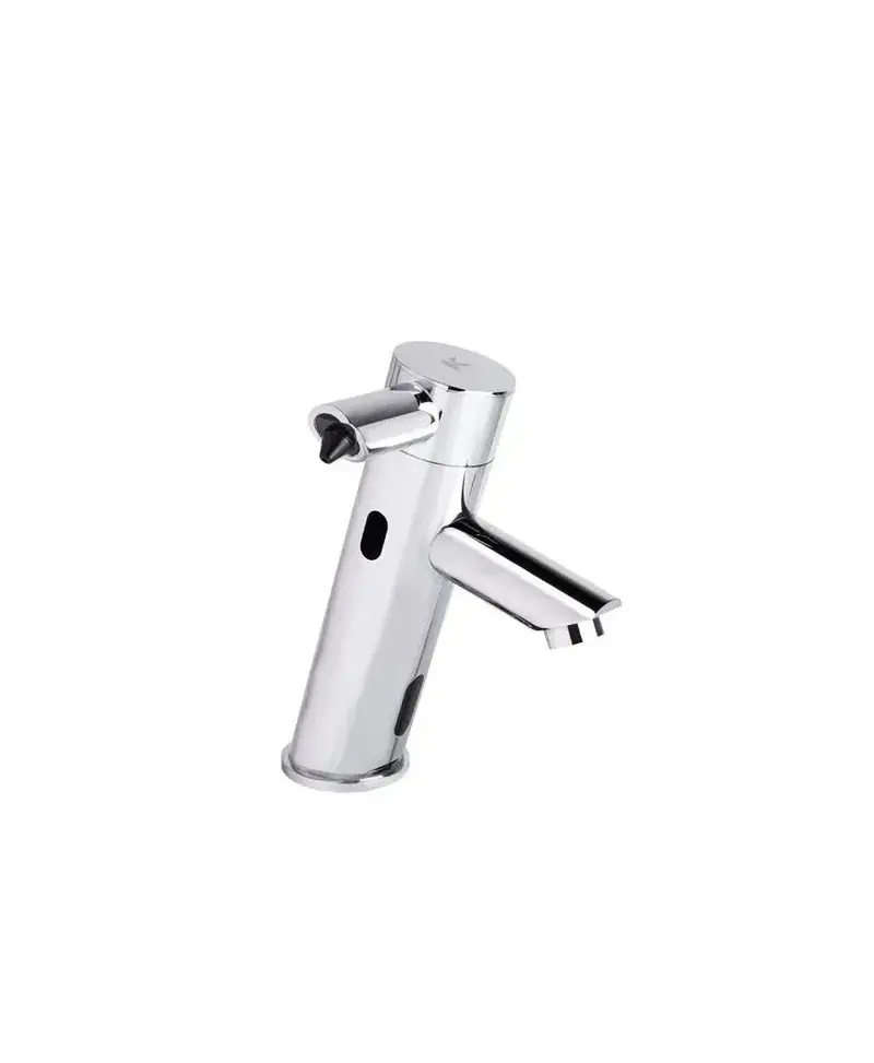 Grifo de lavabo electrónico de latón cromado con sensor infrarrojo y dosificador de jabón de Aquore