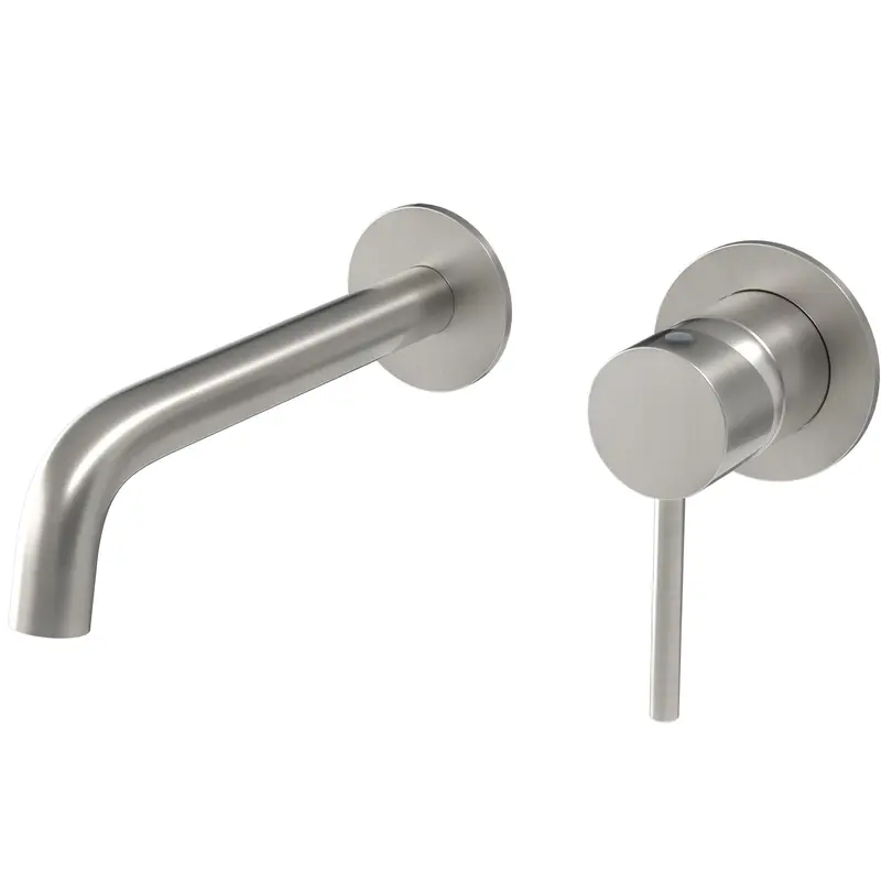 Grifo de lavabo empotrado monomando con caño de 21 cm en acero cepillado Deva de Valaz