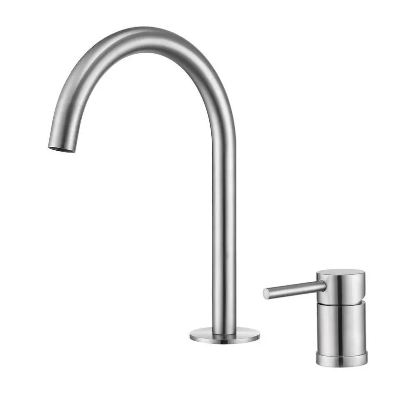 Grifo de lavabo encastrado monomando con cuello de cisne en acero cepillado Aragón de Valaz