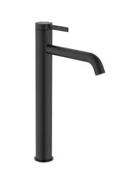 Grifo de lavabo monocomando con caño alto y desagüe click clack en negro mate Ona Roca