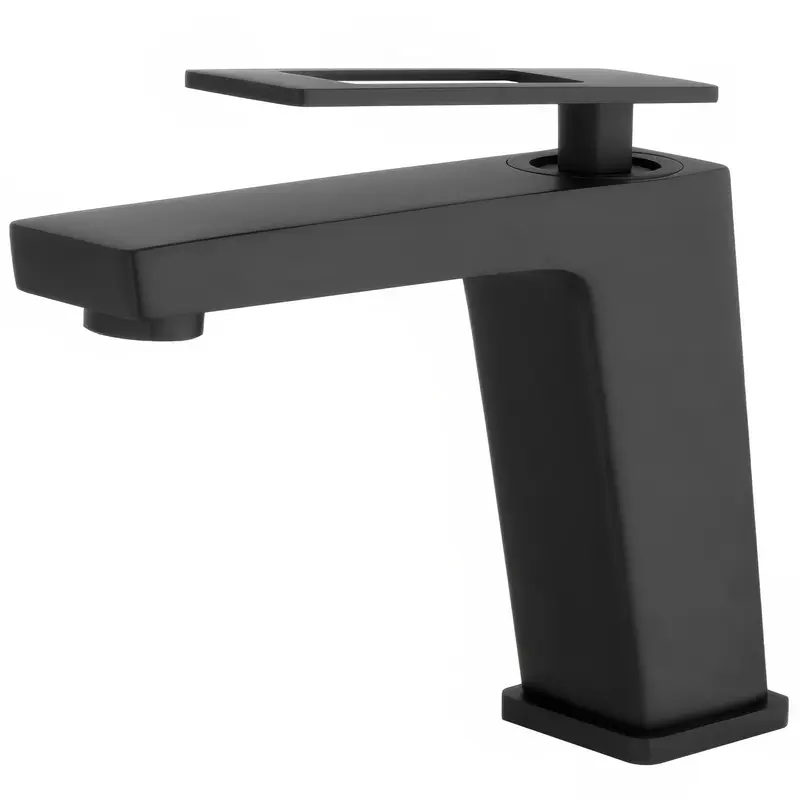 Grifo de lavabo monomando cuadrado con maneta hueca en negro mate Cabrera de Valaz
