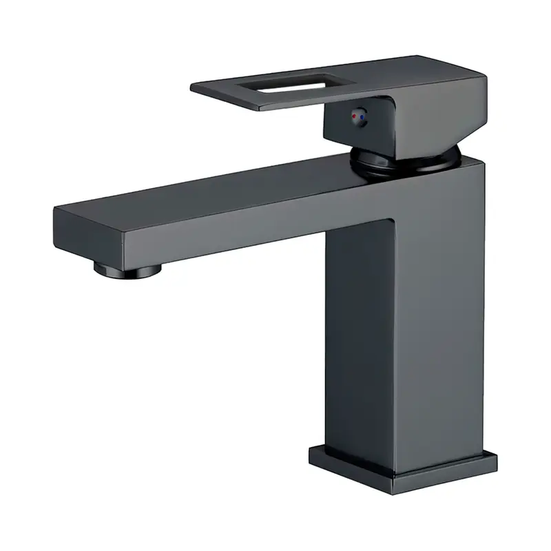 Grifo de lavabo monomando cuadrado con maneta hueca en negro mate Guadalete de Valaz
