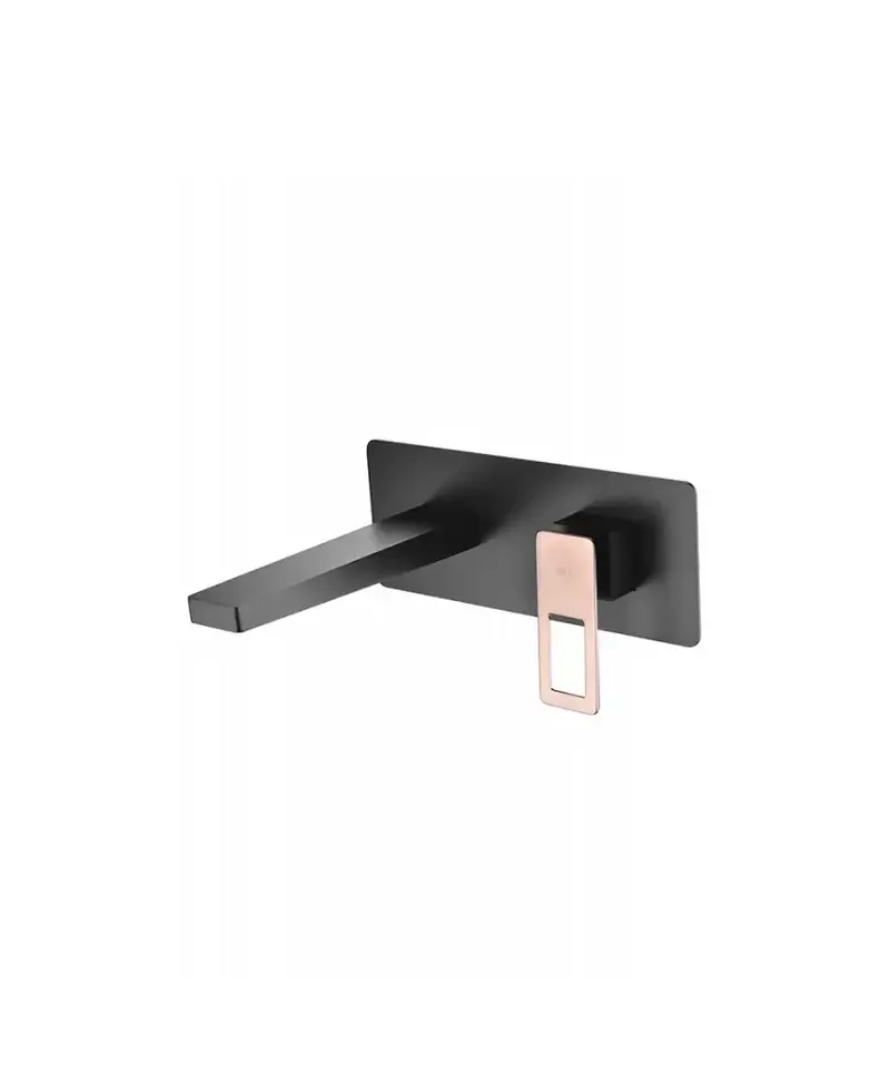 Grifo de lavabo monomando empotrado a pared de acabado negro y oro rosa Suecia de Imex