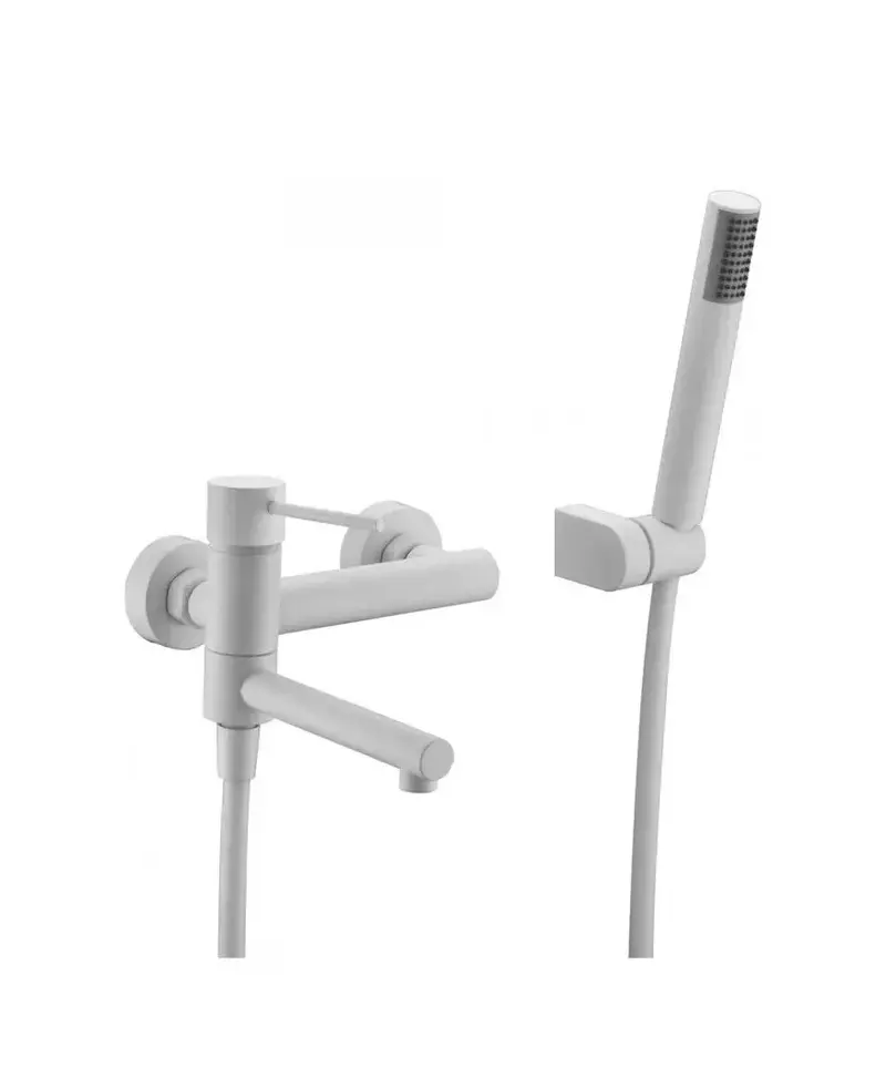 Grifo de pared monomando de bañera y ducha empotrado blanco mate stick Milos de Imex
