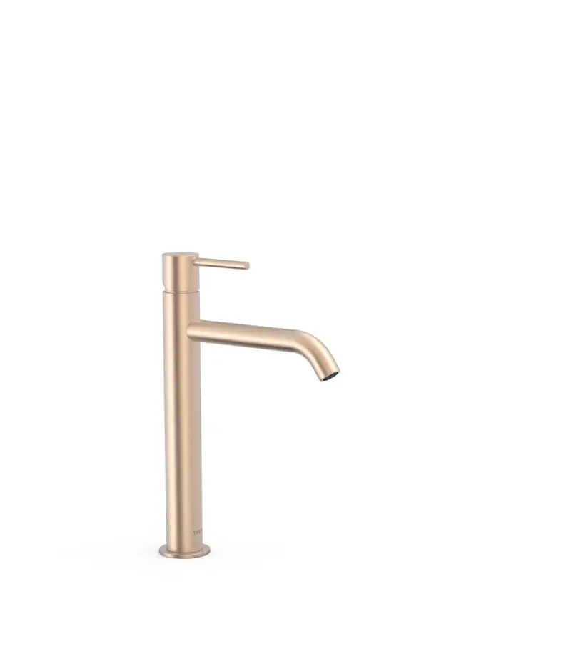 Grifo de repisa para lavabo monomando alto con acabado oro rosa mate Study Tres