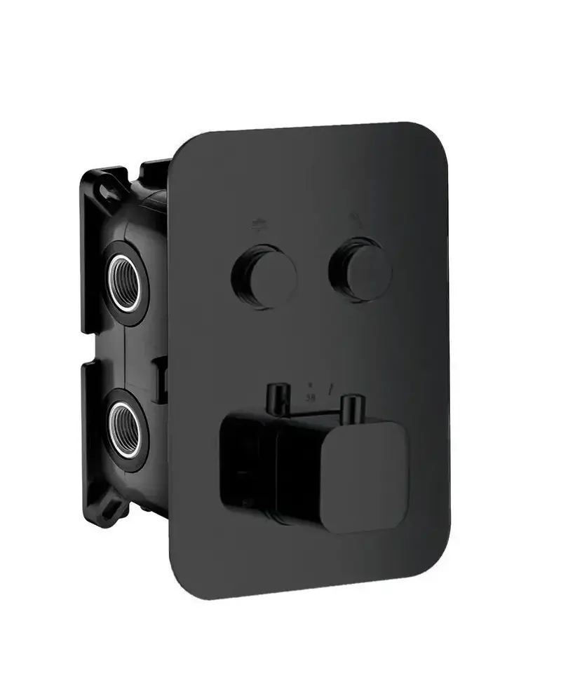 Grifo empotrado de ducha termostático cuadrado 2 vías de diseño moderno de acabado negro mate de Imex