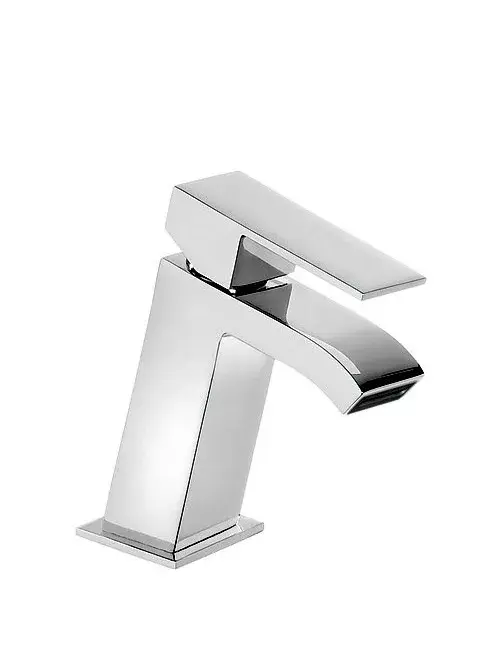 Grifo inclinado monomando para lavabo con cuerpo de latón y acabado cromado Cuadro TRES