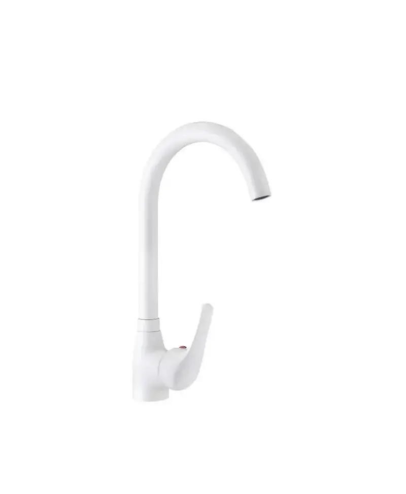Grifo monocomando para fregadero de caño alto hecho en latón y acabado blanco Dunes de Aquore