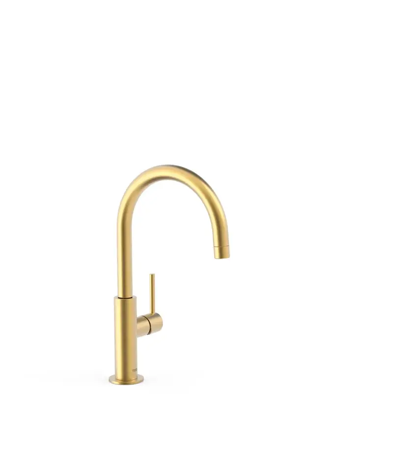 Grifo monomando alto con maneta lateral en acabado oro mate y ahorro energético 24 K Study Tres