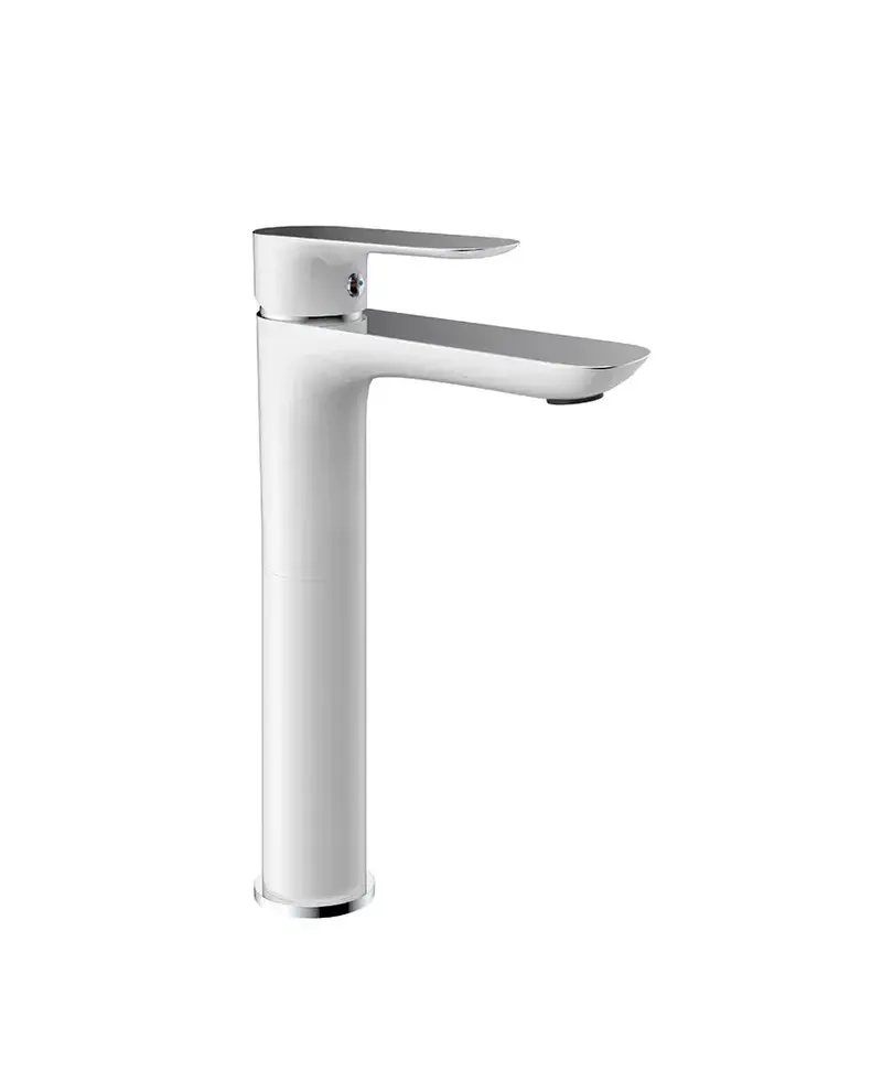 Grifo monomando caño alto para lavabo fabricado en latón con un acabado en color blanco Cassio GME