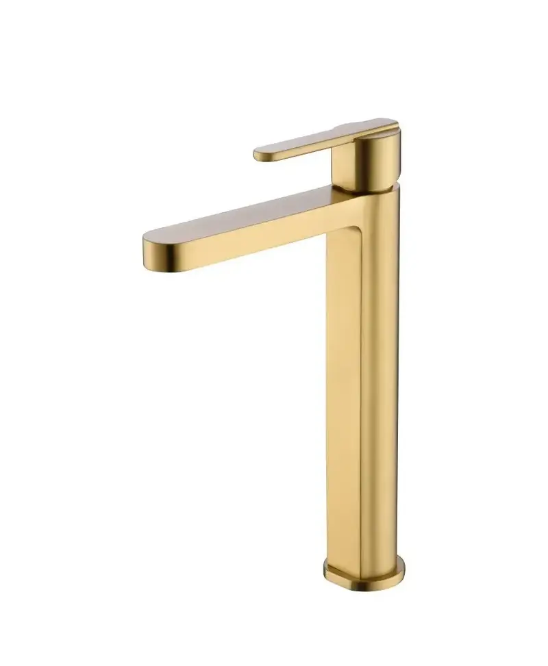 Grifo monomando caño alto para lavabo hecho de latón con acabado oro cepillado Roma de Imex