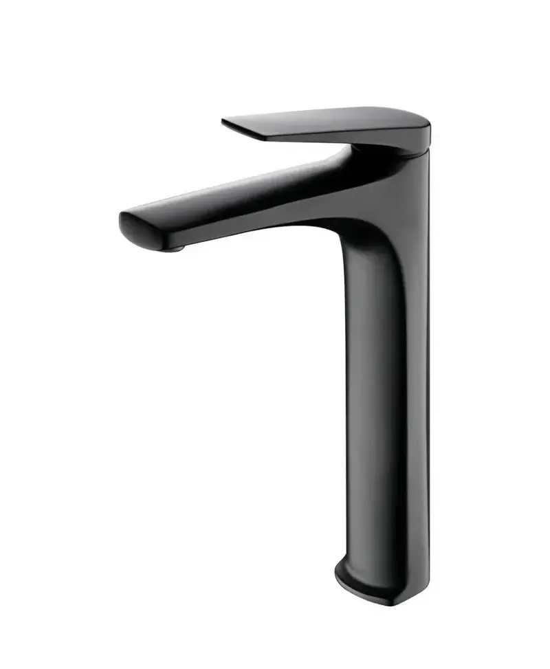Grifo monomando con caño alto para lavabo fabricado en latón con acabado negro mate Delos de Imex