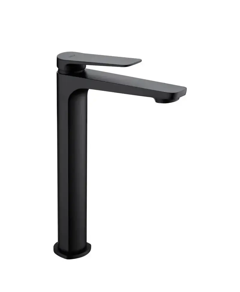 Grifo monomando con caño alto para lavabo fabricado en latón con acabado negro mate Napoles de Imex