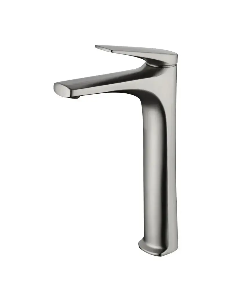 Grifo monomando con caño alto para lavabo hecho de acero inoxidable con acabado satinado Delos de Imex