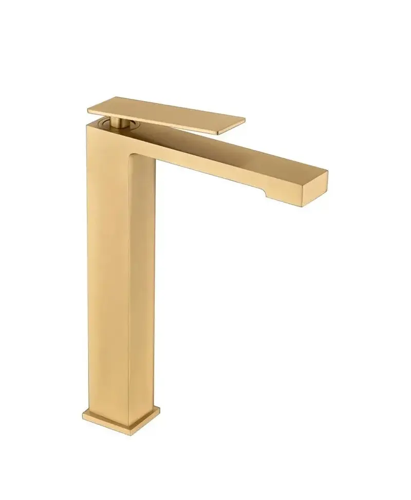 Grifo monomando con caño alto para lavabo hecho de latón con acabado oro cepillado Pisa Imex