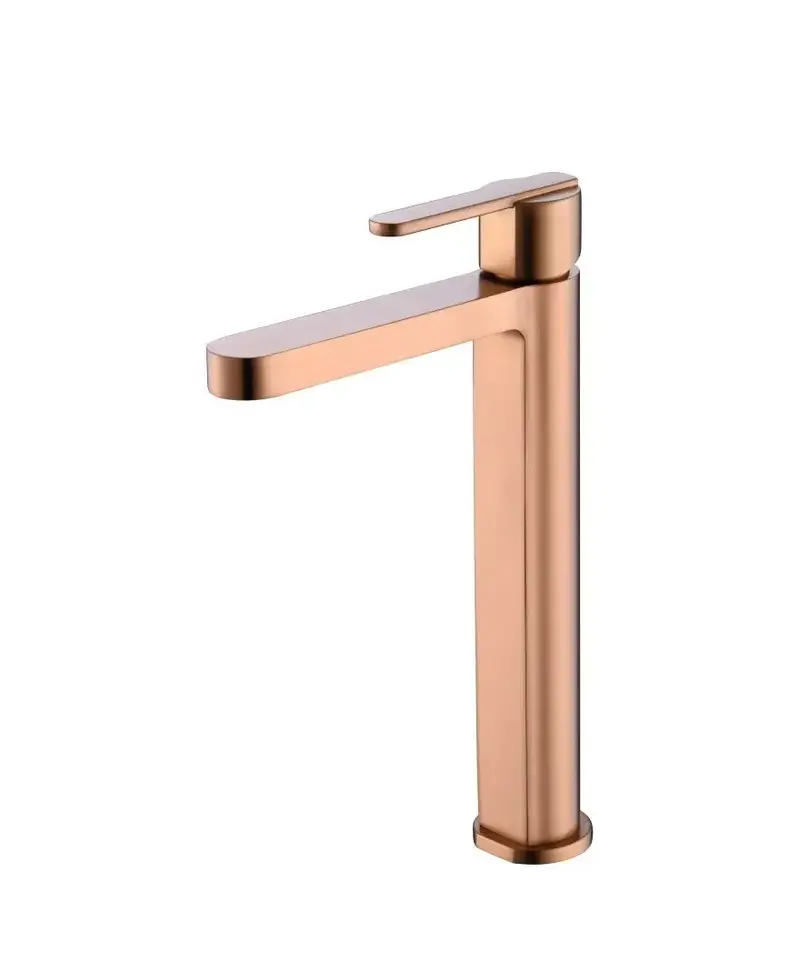 Grifo monomando con caño alto para lavabo hecho de latón con acabado oro rosa cepillado Roma de Imex