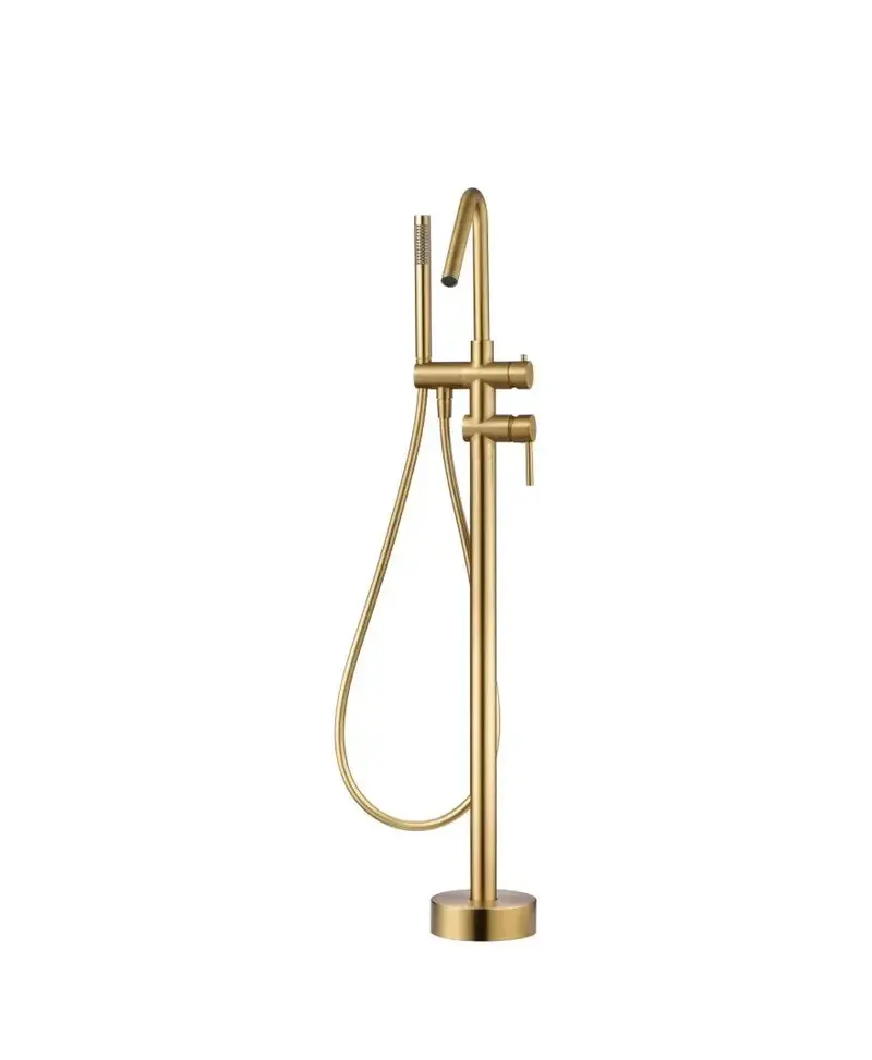 Grifo monomando de bañera con ducha de mano fabricado en latón con acabado oro cepillado Corcega de Imex