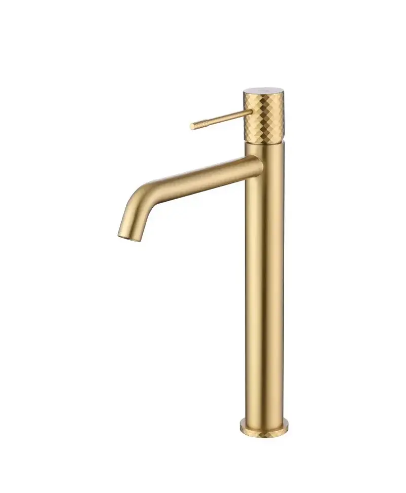 Grifo monomando de caño alto para lavabo en latón con acabado oro cepillado Genova de Imex