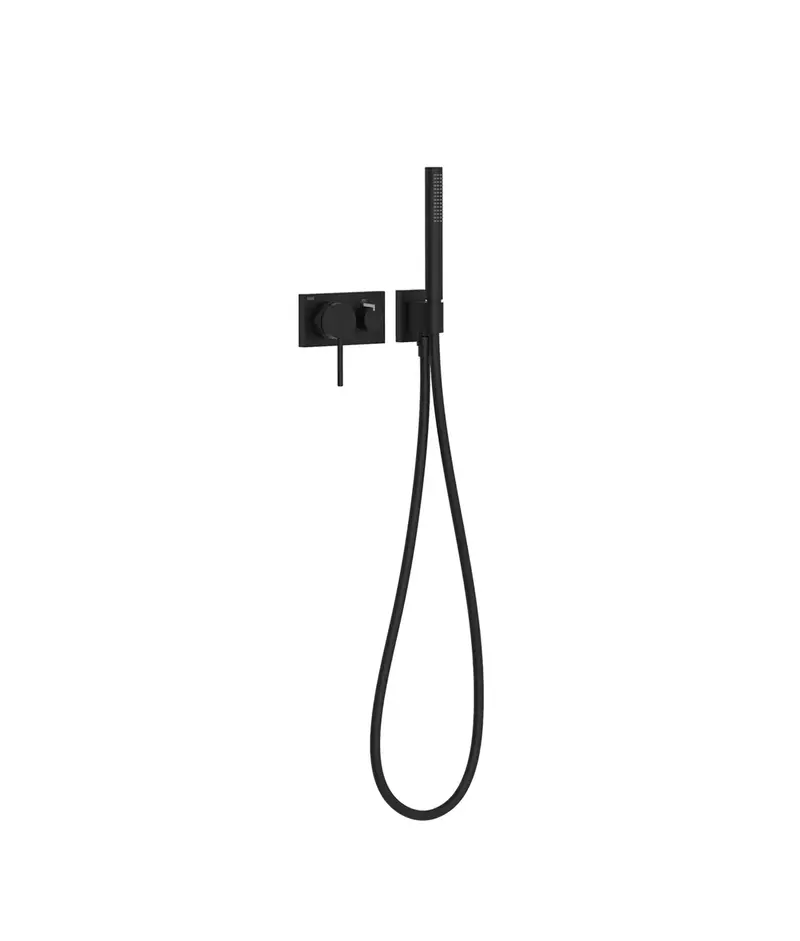 Grifo monomando de ducha empotrable de latón con acabado negro mate de tres vías TRES