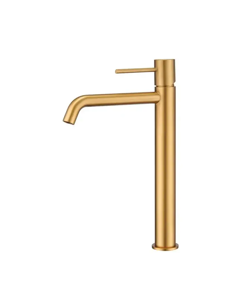 Grifo monomando de lavabo fabricado en latón con acabado oro cepillado Monza de Imex