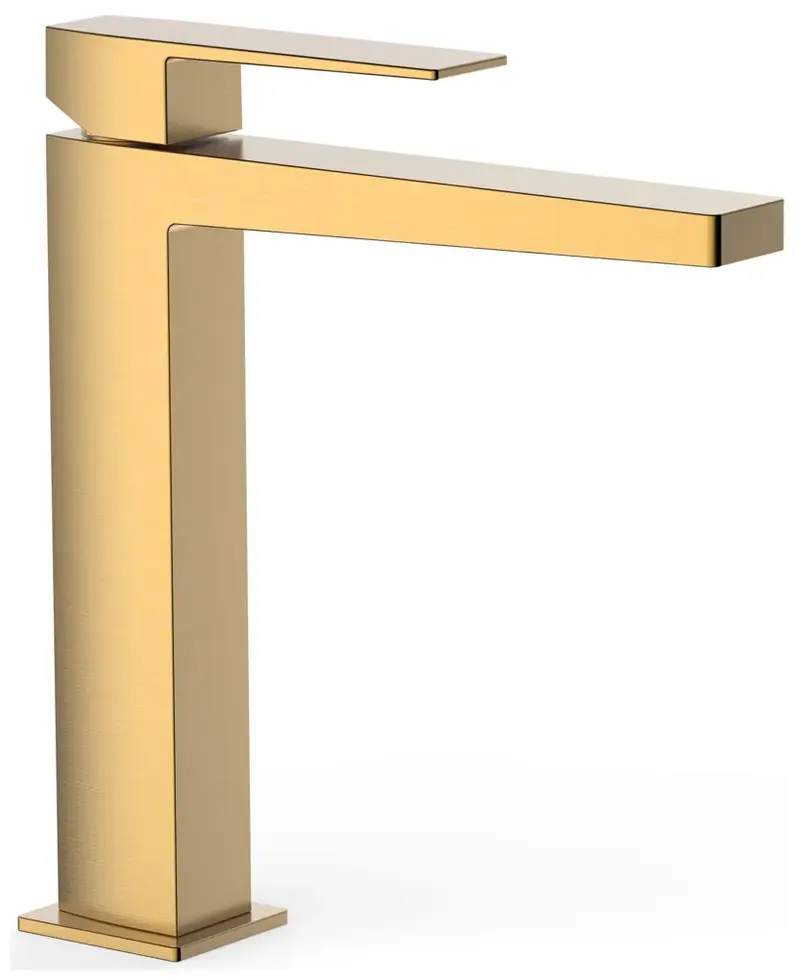 Grifo monomando de lavabo vertical de latón con acabado oro mate M SLIM TRES