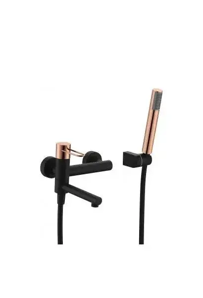 Grifo monomando de pared para bañera fabricada en latón de acabado negro mate y oro rosa Milos de Imex