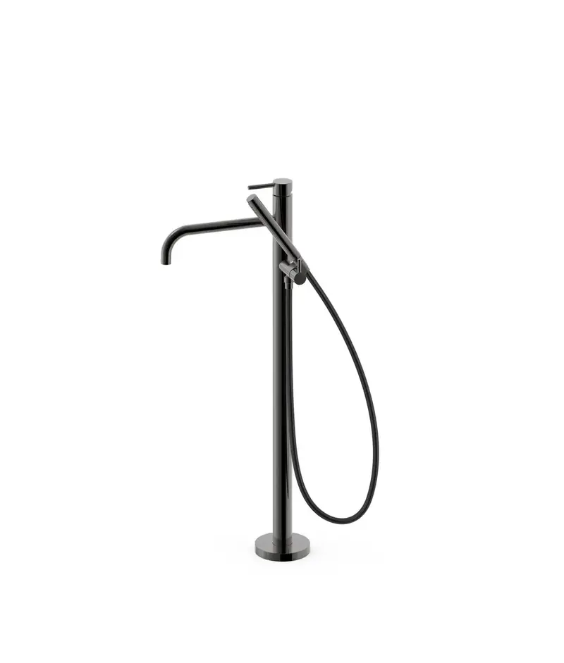 Grifo monomando de pie con teleducha y maneta para bañera acabado negro metalizado STUDY EXCLUSIVE TRES