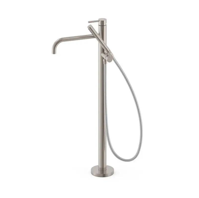 Grifo monomando de pie para bañera con maneta y teleducha acabado acero STUDY EXCLUSIVE TRES