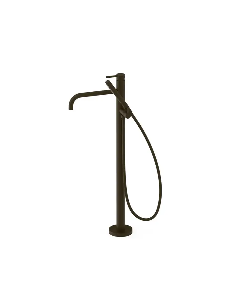 Grifo monomando de pie para bañera con maneta y teleducha acabado negro bronce STUDY EXCLUSIVE TRES