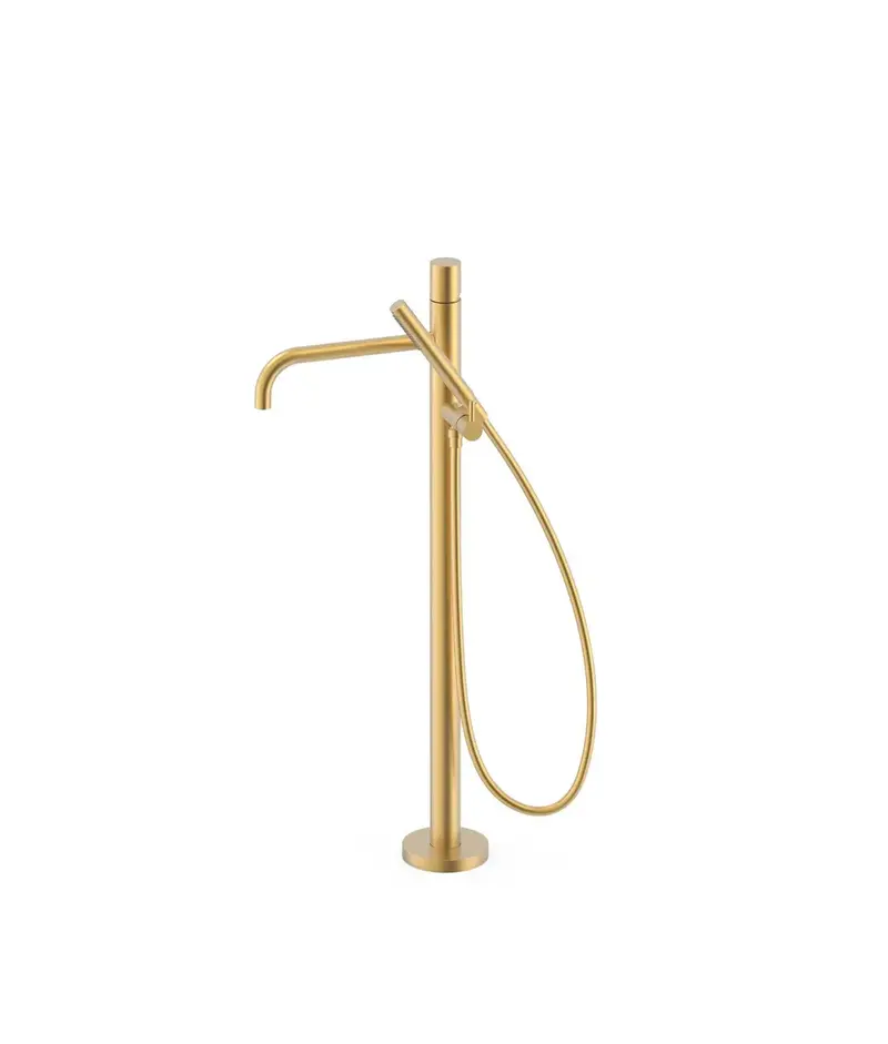 Grifo monomando de pie para bañera y ducha con teleducha de latón acabado oro mate STUDY EXCLUSIVE TRES
