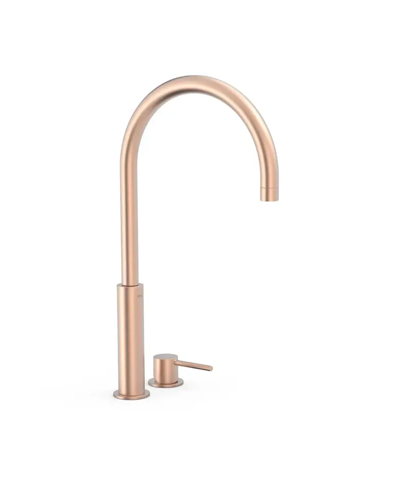 Grifo monomando de repisa alto y de instalación libre en latón con acabado oro rosa mate STUDY COLORS TRES