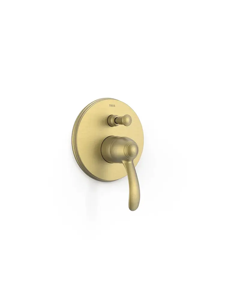 Grifo monomando dos vías para bañera y ducha con inversor y acabado latón viejo mate Tres Clasic Tres