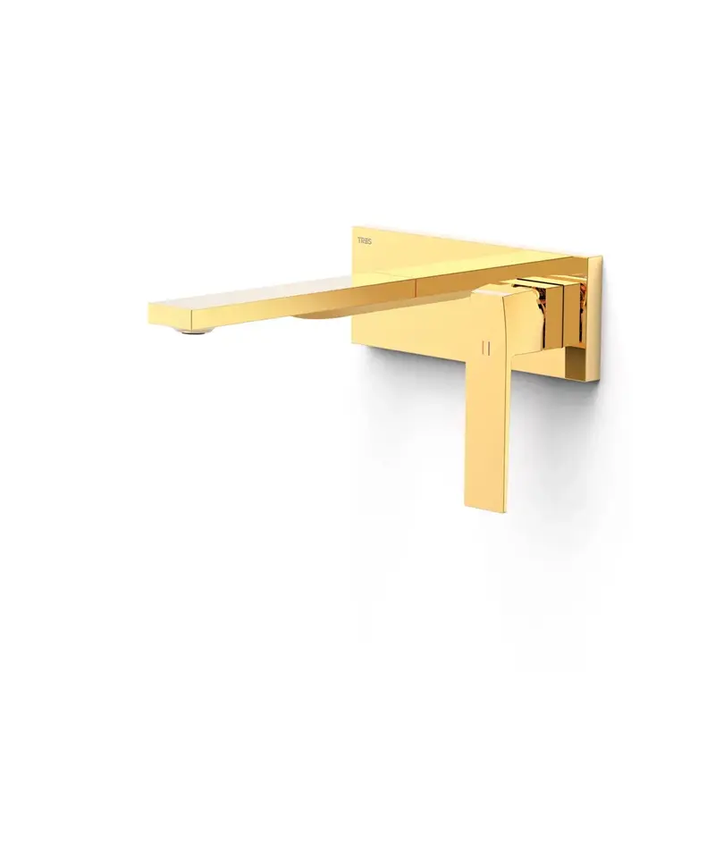 Grifo monomando empotrado para lavabo con caño de acabado dorado Slim TRES