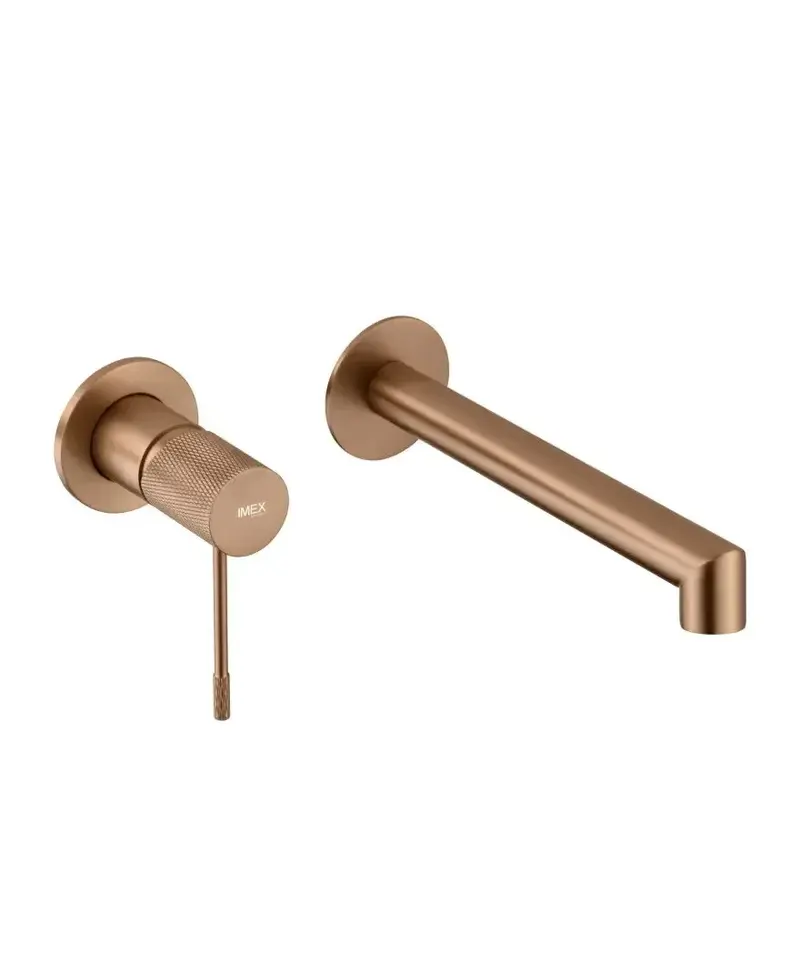 Grifo monomando empotrado para lavabo hecho de latón con acabado oro rosa cepillado Line de Imex