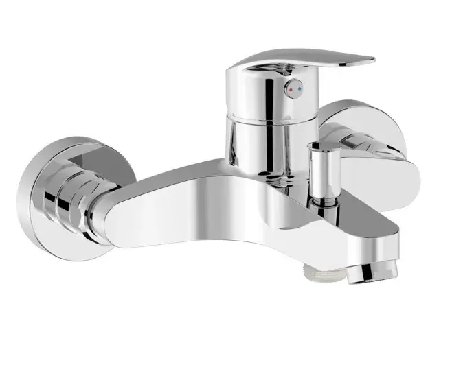 Grifo monomando mural para bañera y ducha fabricado en latón con acabado cromado Base Plus TRES