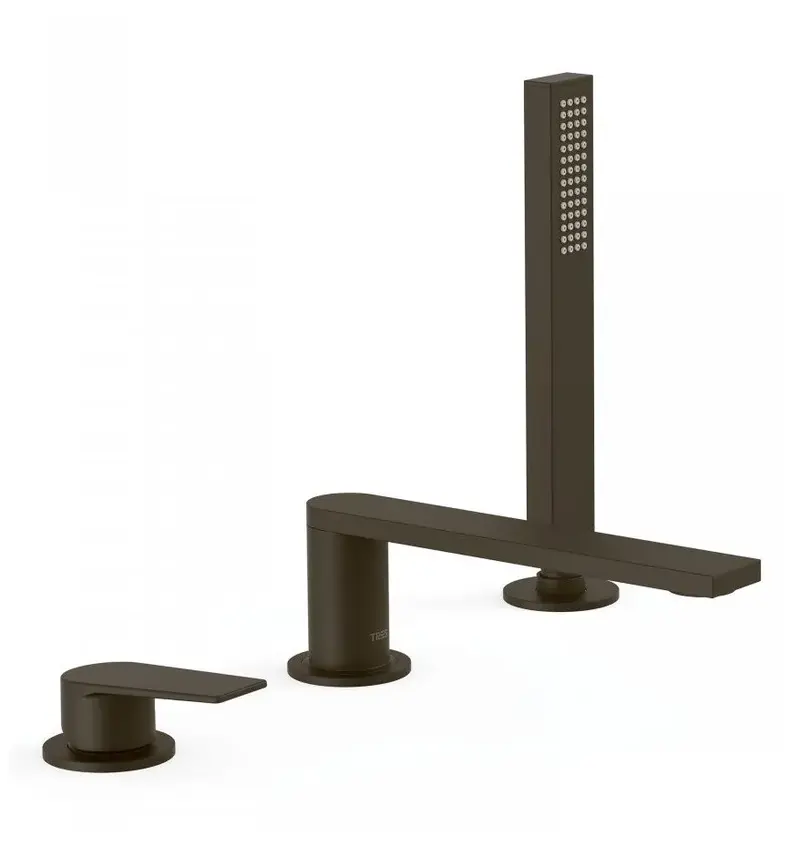 Grifo monomando para bañera y ducha con maneta extraplana en acabado negro bronce Project TRES