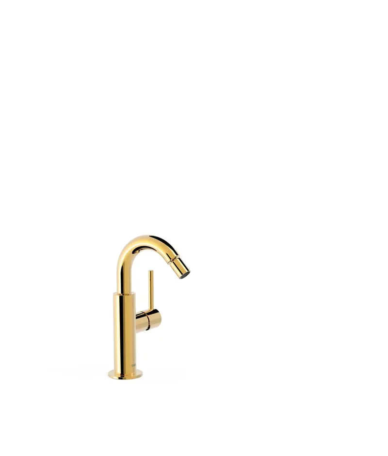 Grifo monomando para bidé con maneta lateral y rótula orientable acabado dorado Study Tres