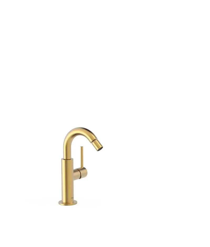 Grifo monomando para bidé con maneta lateral y rótula orientable acabado oro mate Study Tres