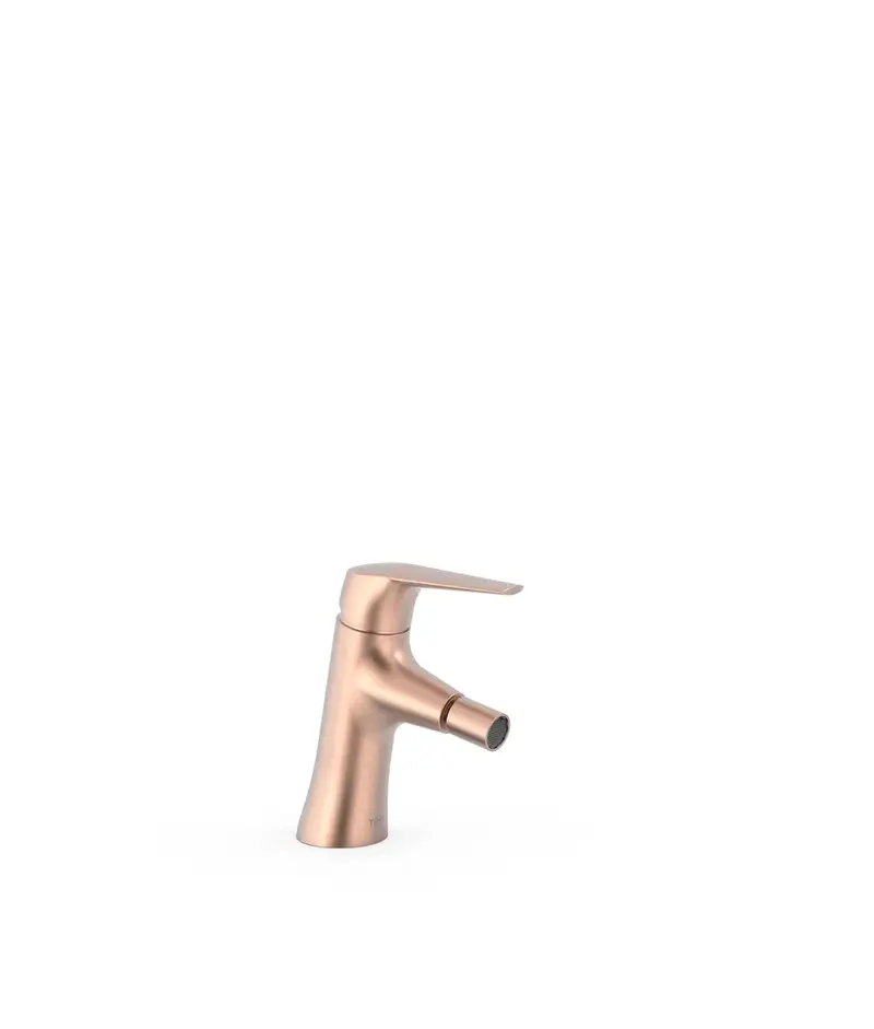 Grifo monomando para bidé con rótula orientable y aireador oculto de silicona en color oro rosa mate Fuji Tres