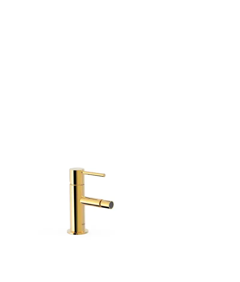 Grifo monomando para bidé con rótulo orientable en acabado oro Study Tres