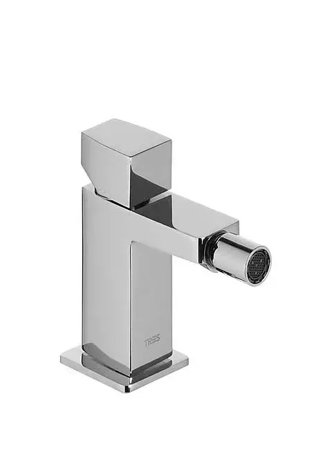 Grifo monomando para bidé fabricado en latón con válvula de desagüe y caño cuadrado CUB SLIM TRES