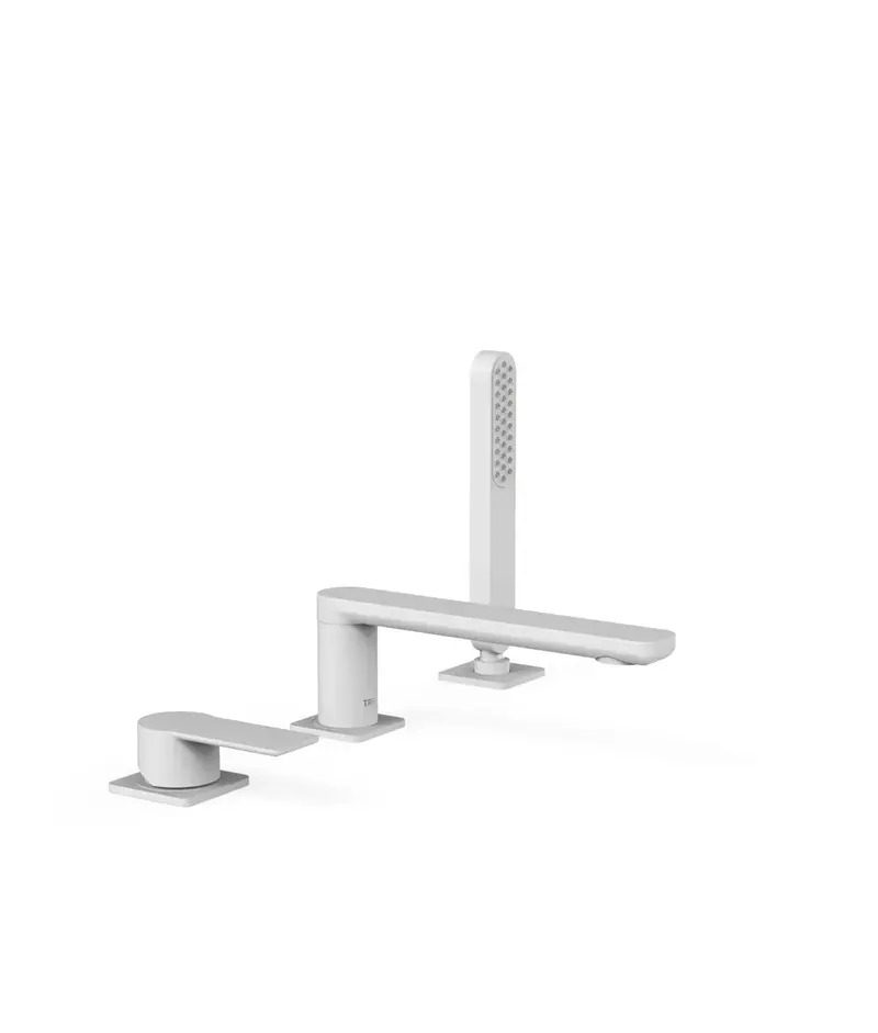 Grifo monomando para borde de bañera con ducha de mano acabado blanco mate Loft Tres