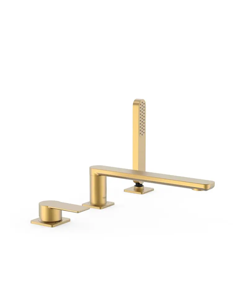Grifo monomando para borde de bañera con ducha de mano acabado en oro mate Loft Tres
